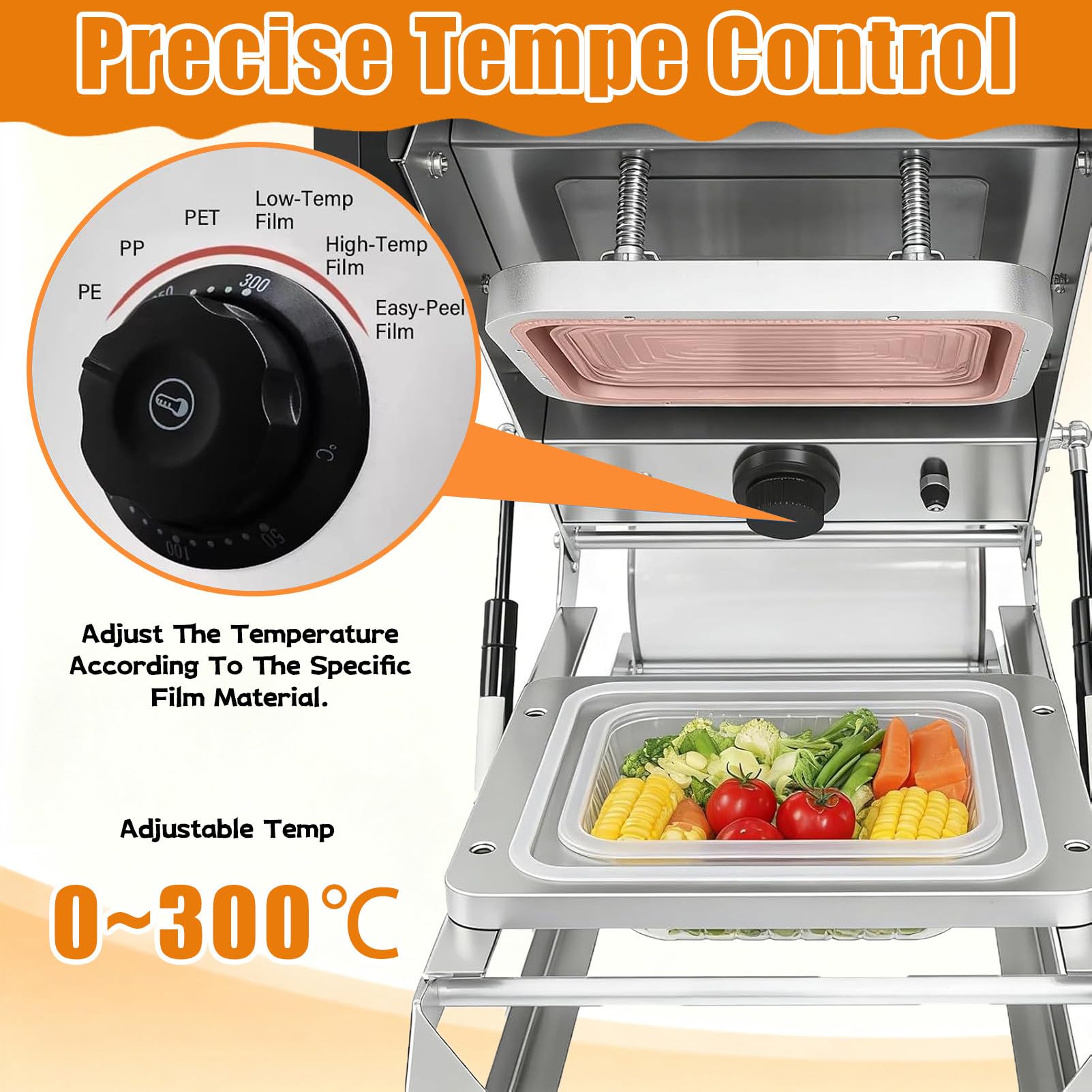 Zgrzewarka do tacek z żywnością, Ręczna zgrzewarka do tacek na kanapki, Wydajność: 7–8 cykli na minutę, Do produktów delikatesowych, BBQ, owoców morza i wyrobów piekarniczych. 26 * 17cm