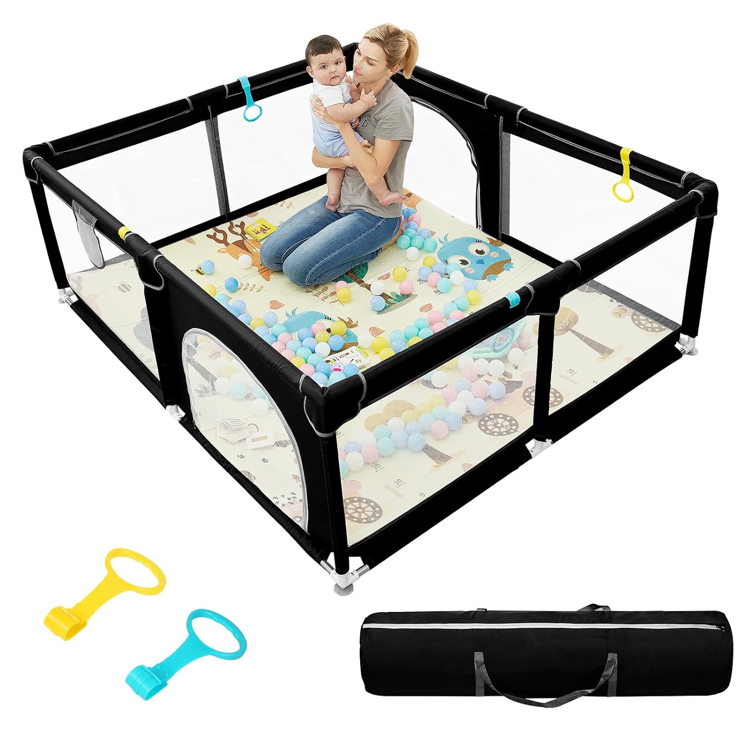 DEAR LOV 71″x59″ Extra Large Baby Playpen with Safety Gate & Activity Center – Soft Mesh Playard for Infants 0-12 Months (Black) DEAR LOV 71″x59″ Extra Large Baby Playpen with Safety Gate & Activity Center – Soft Mesh Playard for Infants 0-12 Months (Black)