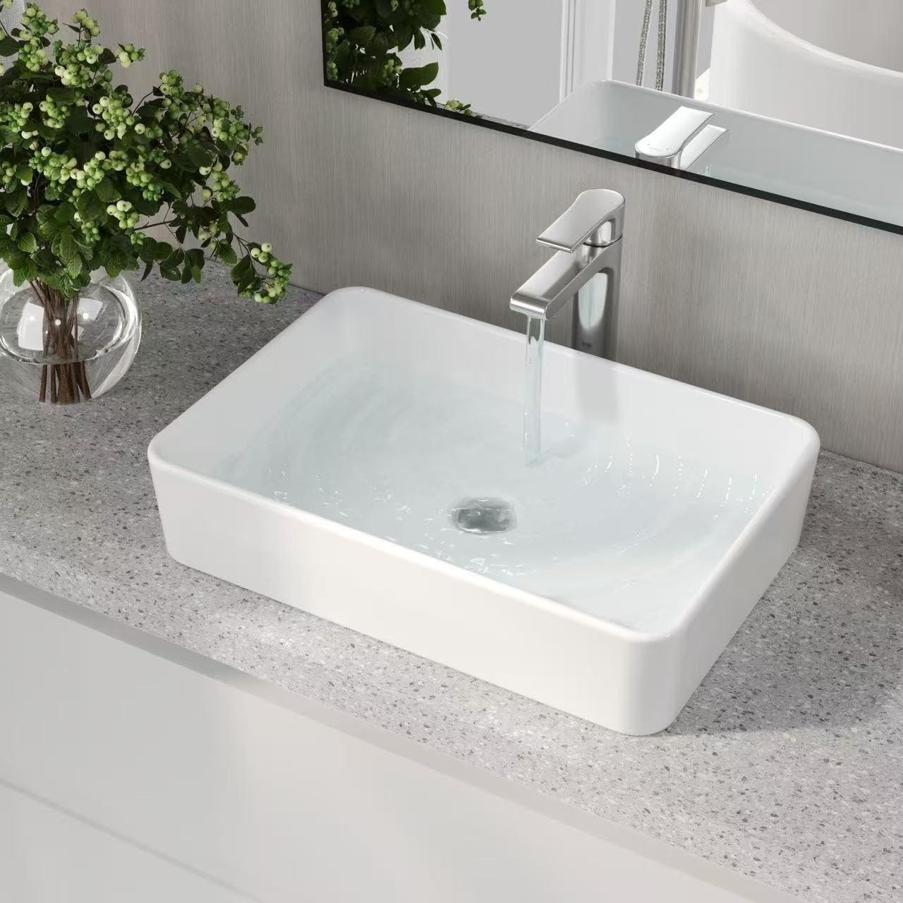 Vasque à Poser Salle de Bain DeerValley Rectangulaire Céramique Lavabo Wc,Blanc lavabo salle de bain 505mm*340mm