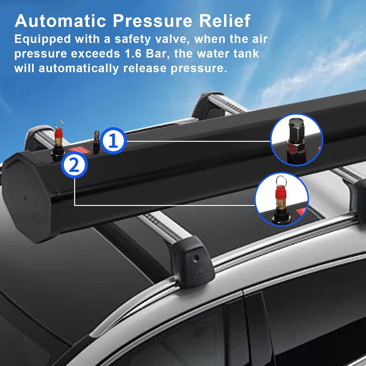 Douche de Camping à Chauffage Solaire, Réservoir D'eau Monté Sur Galerie de Toit, Douche Tout-Terrain avec Tête de Pulvérisation à Haute Pression, Réservoir D'eau Auto-Pressurisé 18 L/20 L/30 L(20L/5.