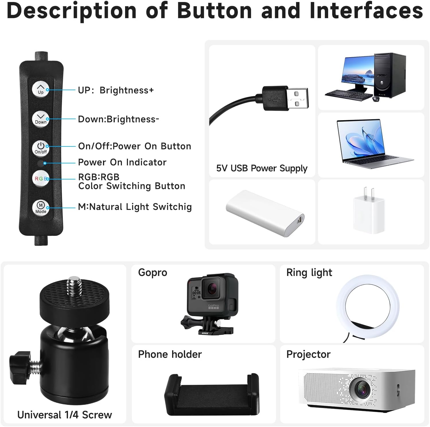 8"" RGB Ring Light with Overhead Camera Mount Overhead Phone Mount with RGB Fill Light for Articulating Arm Phone Mount for YouTube Live Stream Cooking Nail Video Recording