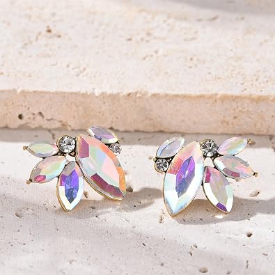 Sparkly Rhinestone Drop Earring Dainty Faux Crystal Earring Studs for Women Wedding Prom Party