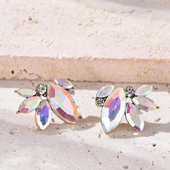 Sparkly Rhinestone Drop Earring Dainty Faux Crystal Earring Studs for Women Wedding Prom Party