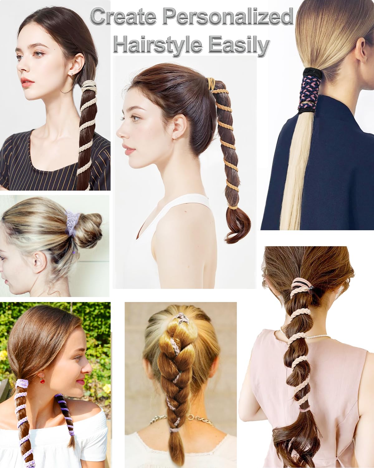 Elastic Spiral Braided Hair Ties for Women and Girls –3 Pack 18”Pony Tails Wrap Hair Tie for Longhair, No-Tangle, Damage-Free Ponytail Holders for Gym, Swimming, Diving, Wind and Water Sports