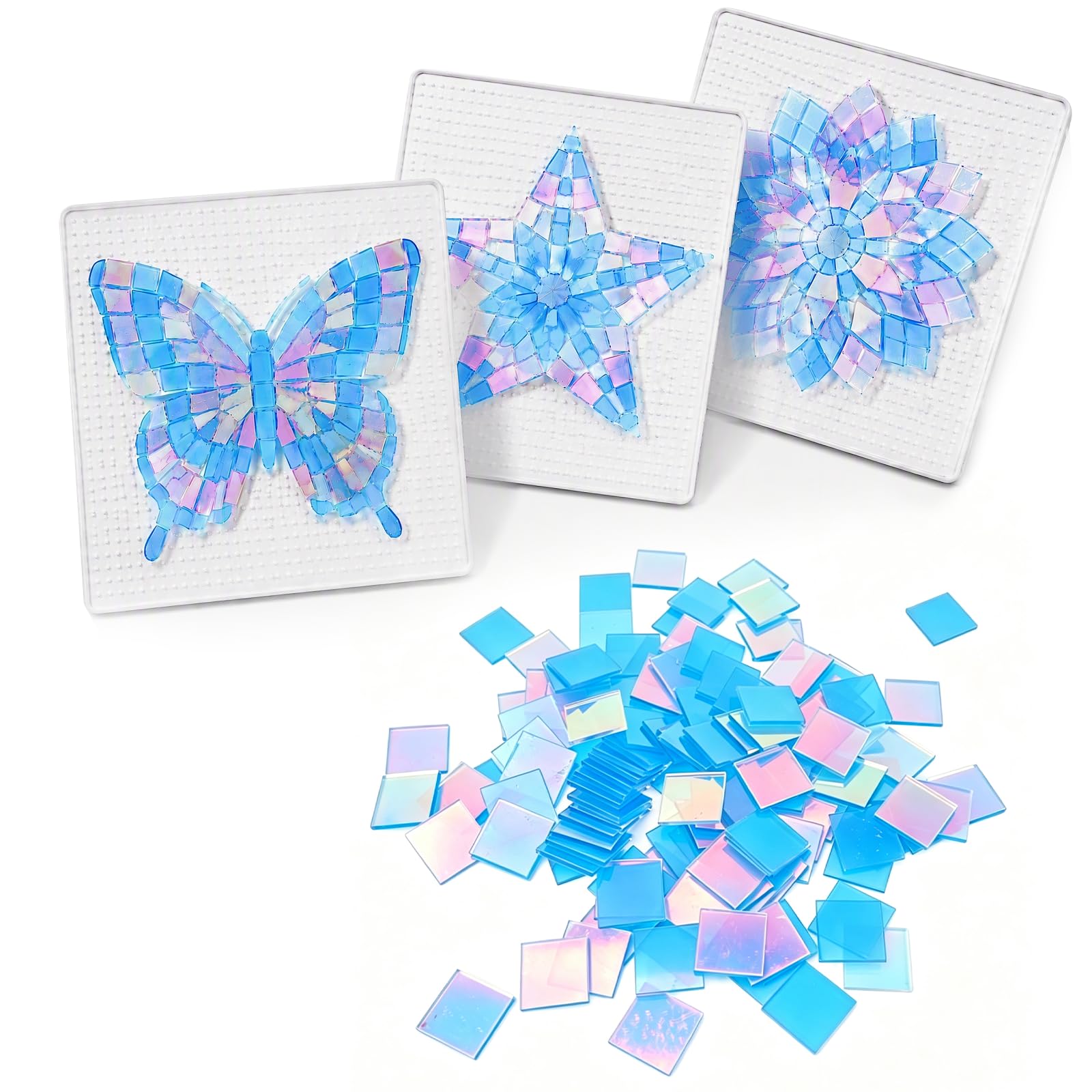 100 Pcs Mosaic Tiles, Mini Holographic Acrylic Blocks, 3x3cm