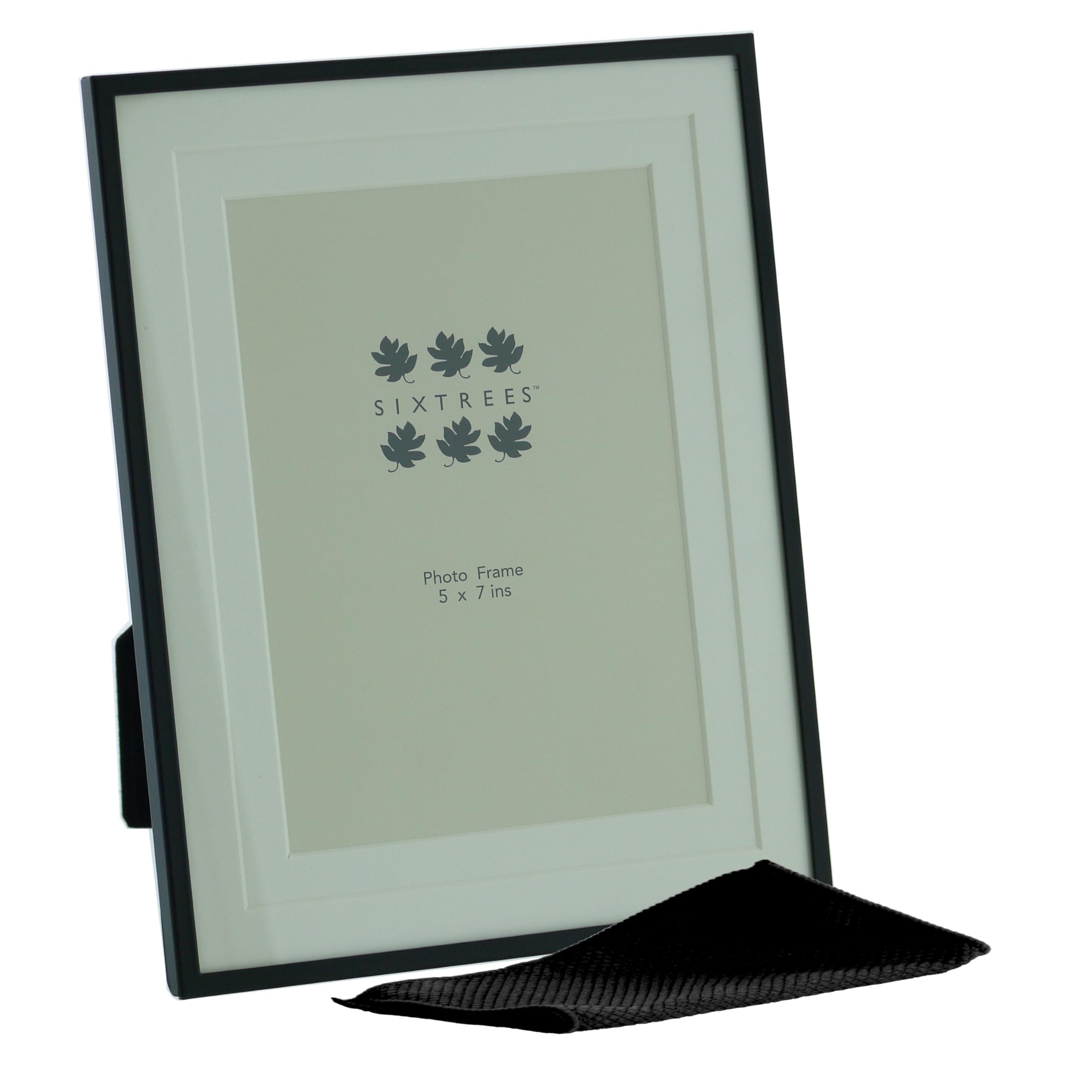Sixtrees Park Lane 285357(MIF) Satin Black Metal 5 x 7 inch photoframe with double mount. Including a microfibre polishing cloth.
