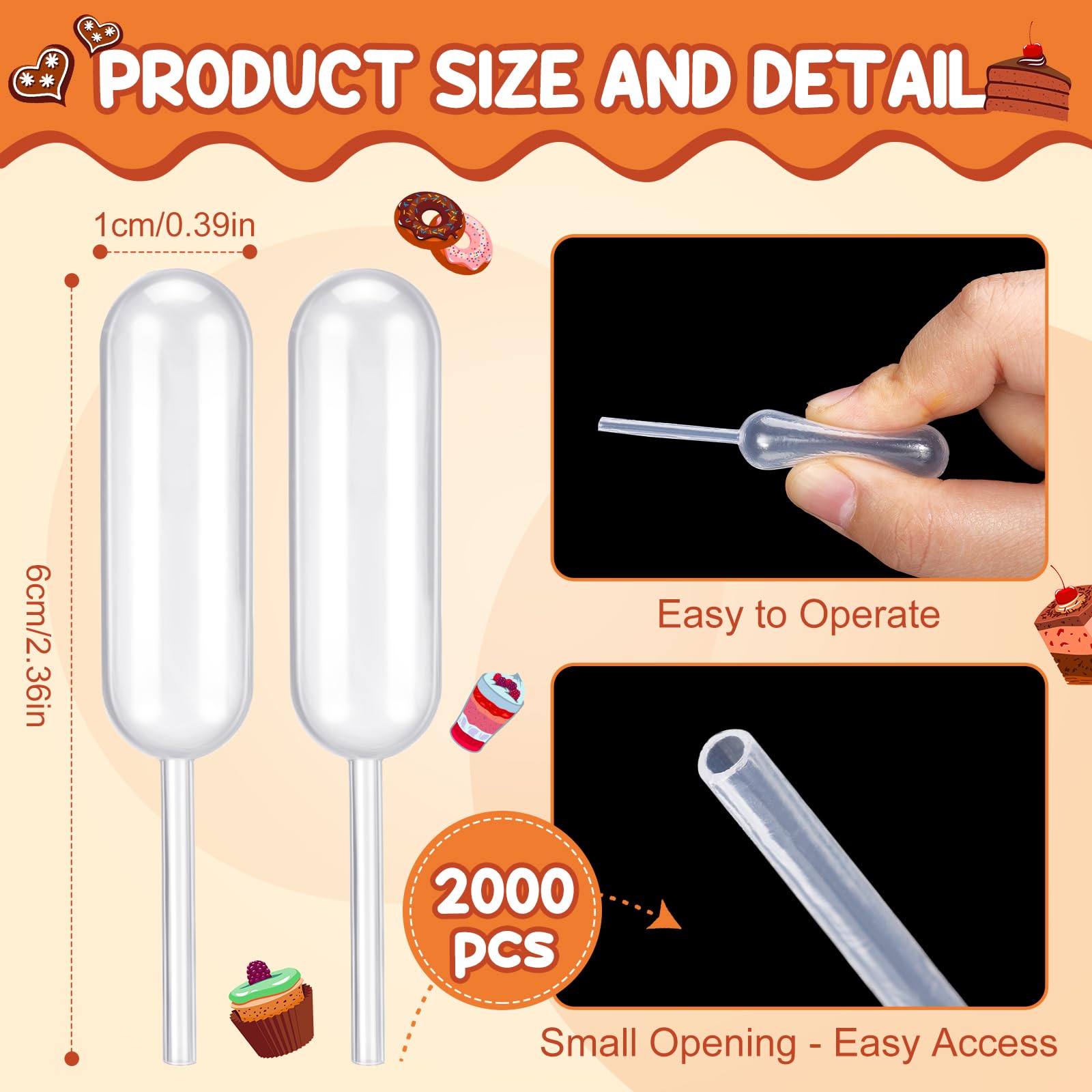 Kingdder 2000 pipetas para cupcakes de plástico transparente de transferencia de líquido, pipetas pequeñas desechables para cupcakes, chocolate, postre, helado, 2000 unidades