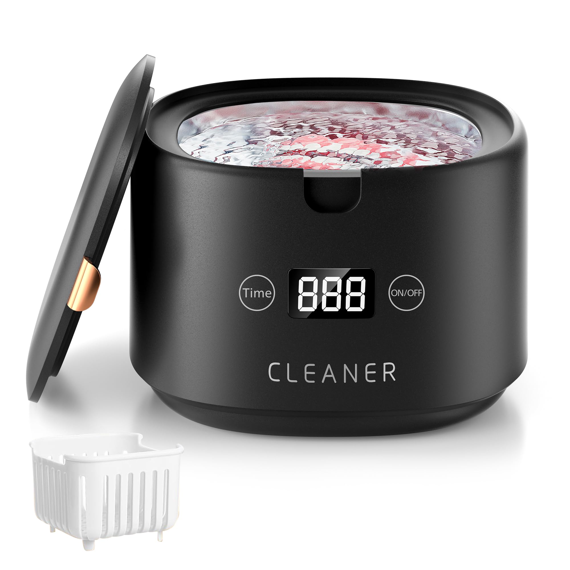 Ultrasonic Retainer Cleaner, FTCIRA 30W Professional Ultrasonic Jewelry Cleaner, 45kHz 230ML Portable Retainer Cleaner Machine for Dentures, Aligner, Braces, Mouth Guards, Shaver Head, Jewelry, Black