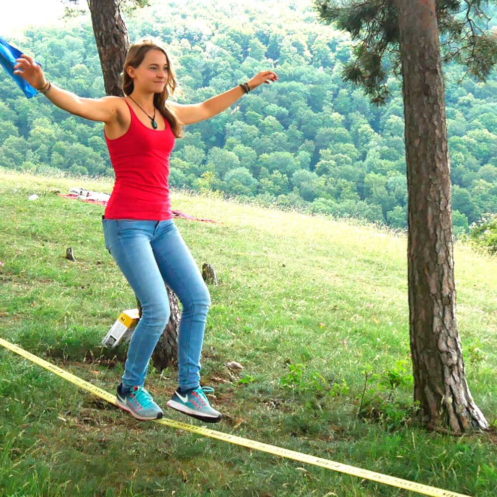 Gibbon Slacklines Classic Line, Gelb, 15 Meter (12,5m Band + 2,5m Ratschenband), inkl. Ratschenschutz, Breite 2"/5cm
