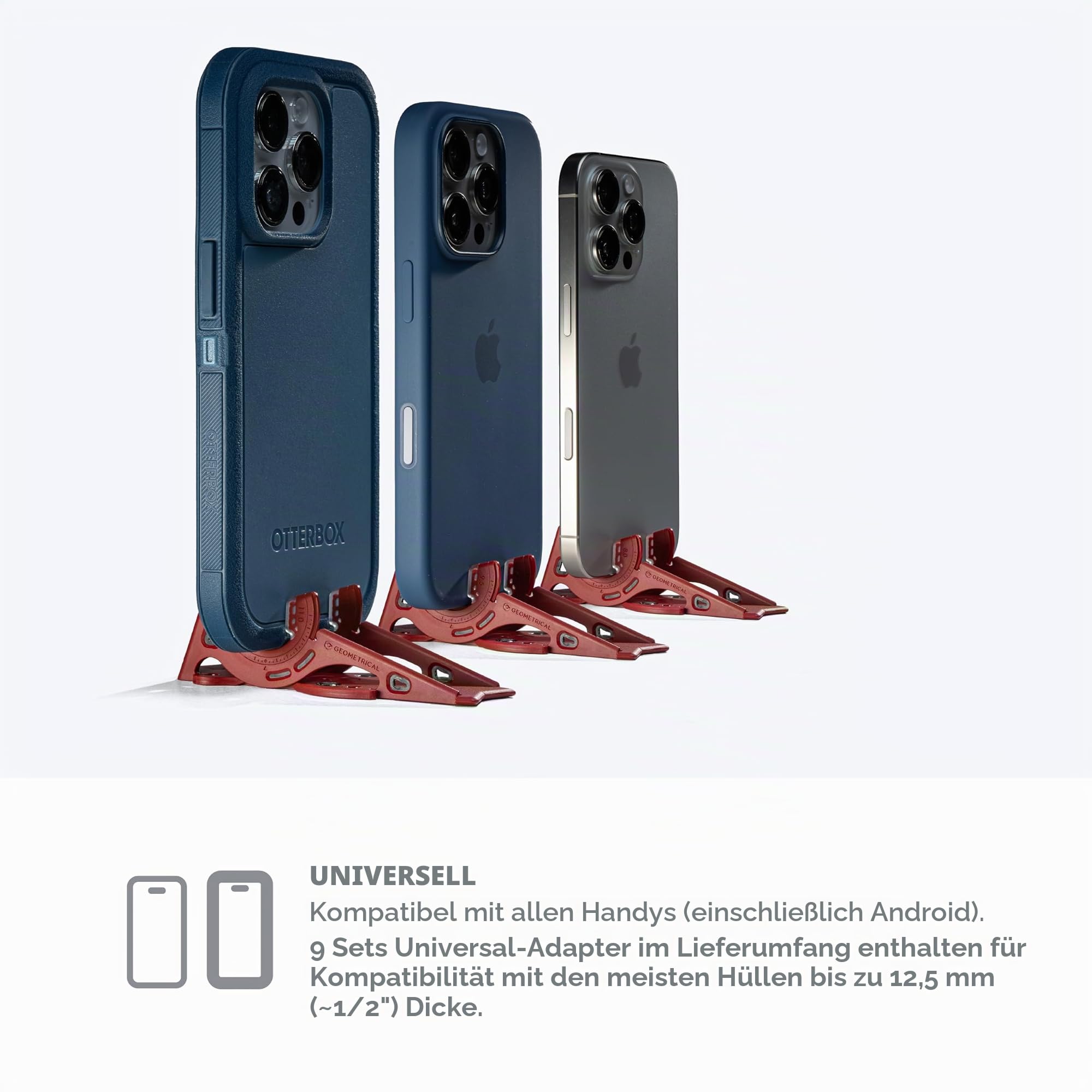 Geometrical Pocket-Stativ PROv2 iPhone-Stativ in Brieftaschengröße, Universal-Set (Blutrot)