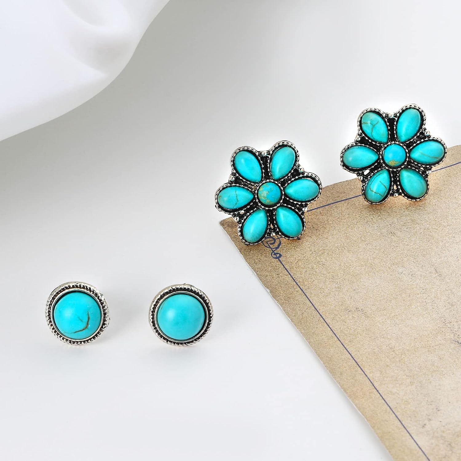 NEWITIN 14 Pairs Turquoise Stud Earrings for Women Hypoallergenic Earring ‌Turquoises Jewelry Gemstone Oval Round Flower Shape Square Studs Turquoise Earrings for Women