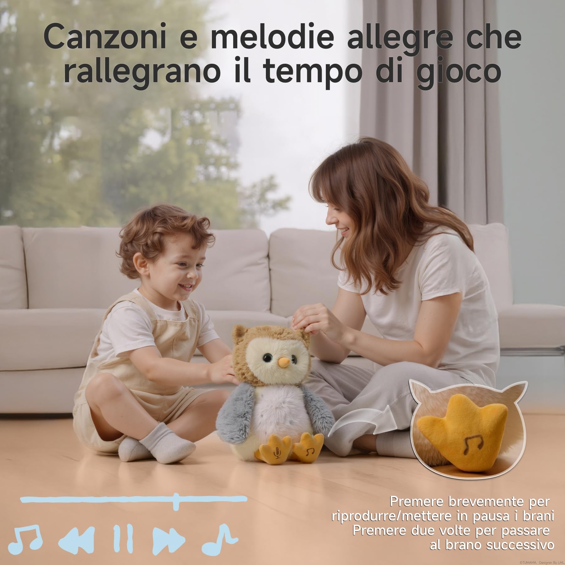 Peluche Gufo Interattivo, Gufo Peluche che Canta, Ripete, Giocattolo Educativo Elettronico, Regalo per Bambini e Neonati