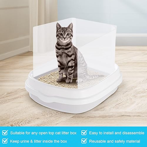 Miniatura 3 de Caja de arena para gatos de 3 piezas, protectores contra salpicaduras y orina - Caja de arena reutilizable de alta cara antisalpicaduras para gatos