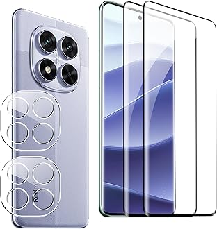 Pack of 2 + 2 Screen Protectors for Xiaomi Redmi Note 14 Pro 5G Tempered Glass, Camera Protection and Glass Screen Protector, 9H Hardness, Anti-Bubble HD Screen Protector