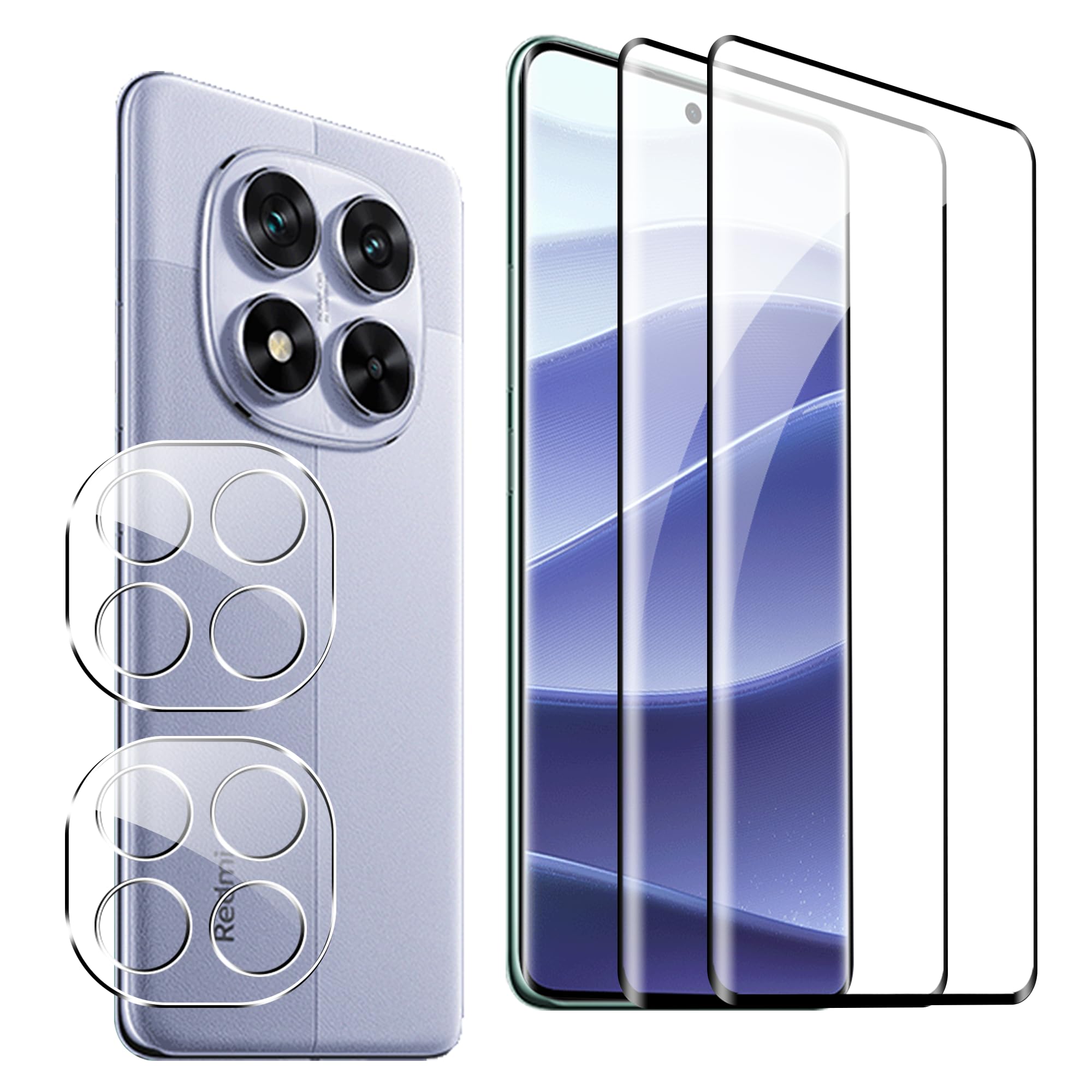 FDHYFGDY Pack of 2 + 2 Screen Protectors for Xiaomi Redmi Note 14 Pro 5G Tempered Glass, Camera Protection and Glass Screen Protector, 9H Hardness, Anti-Bubble HD Screen Protector