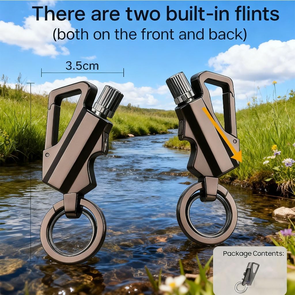 Permanent Match Infinity Keychain Lighter Kerosene Refillable Multitool Bottle Opener Waterproof for Outdoor Camping(2pack e)