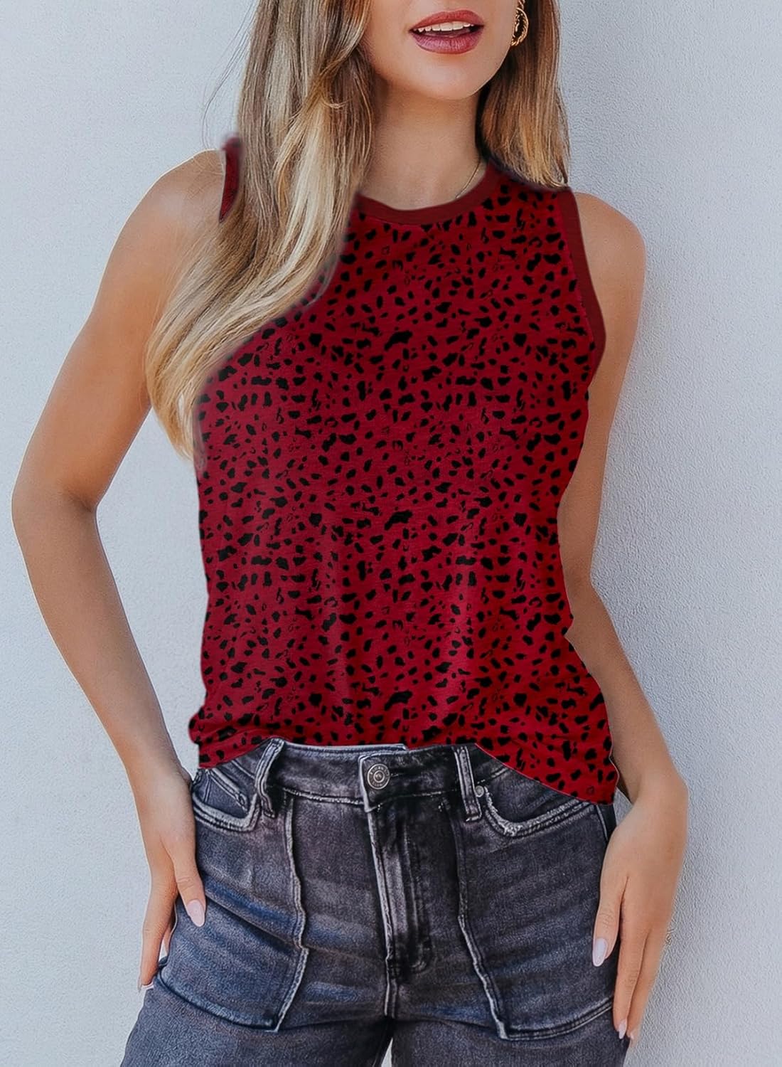 Dokotoo Womens Leopard Print Tank Tops Crewneck Sleeveless Summer Casual T-Shirts Blouses - Image 4