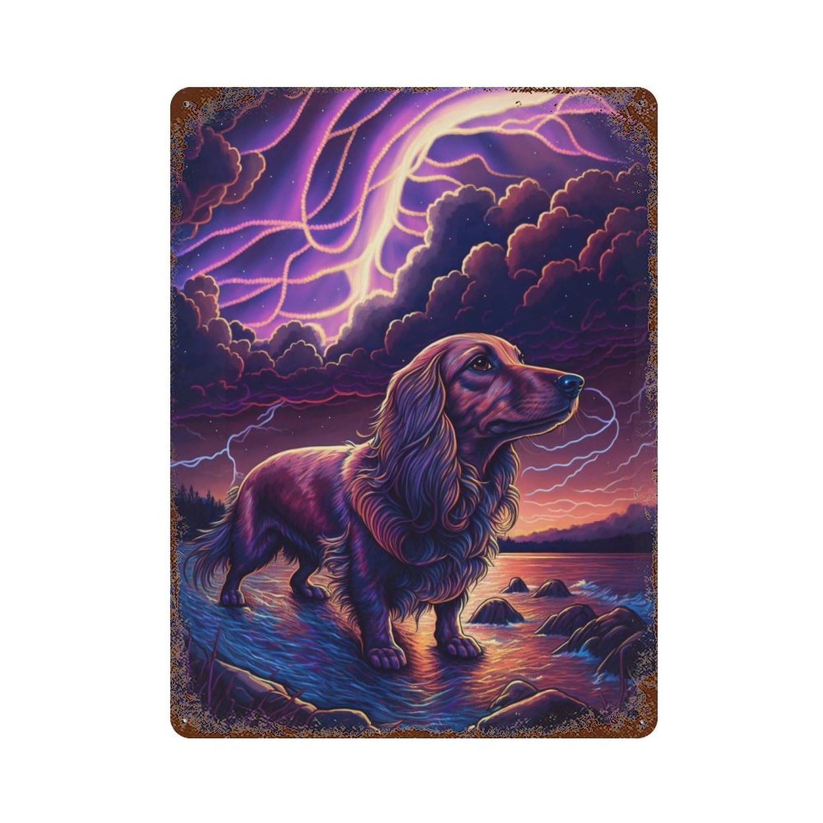 Thunderstorm Dog Majesty 15.7"x11.8" Distressed Metal Wall Sign, Industrial Home Decor for Patio, Garden Room And Bar Decor