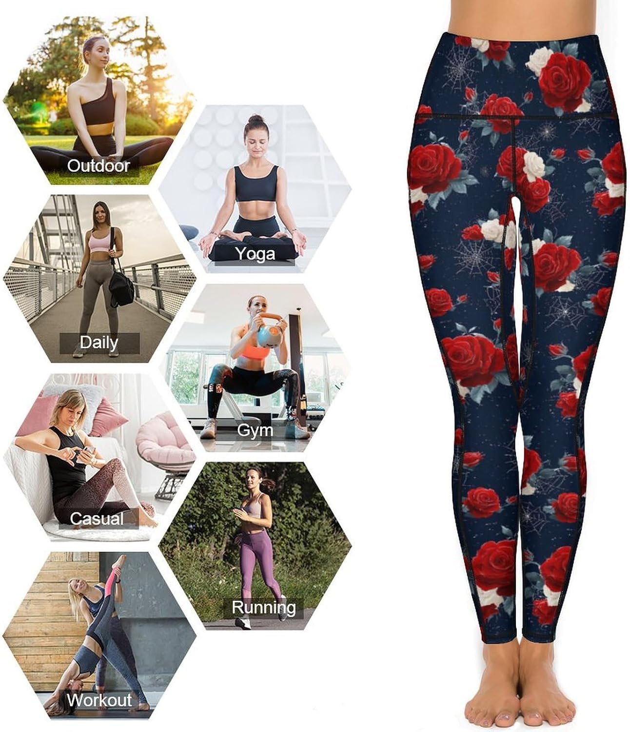 Halloween Roses Spiderwebs Printed Yoga Leggings High Waisted Soft Stretchy Workout Pants for Women XX-Large (xx_l)