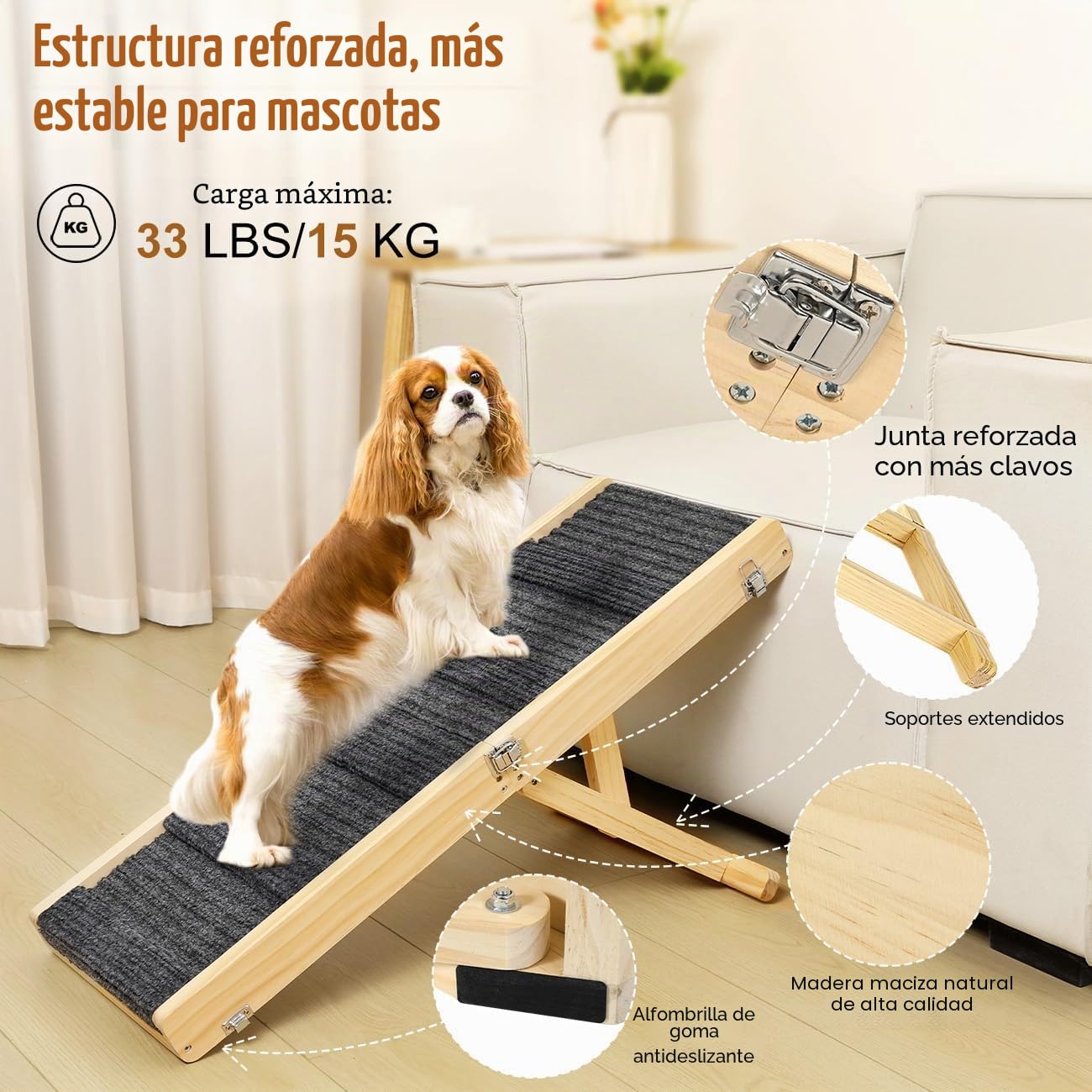 Pawaboo Rampa plegable para perros pequeños, rampa portátil de madera para mascotas, 4 alturas ajustables de 20 cm a 45 cm, rampa de coche para perros pequeños y gatos con alfombra antideslizante, uso