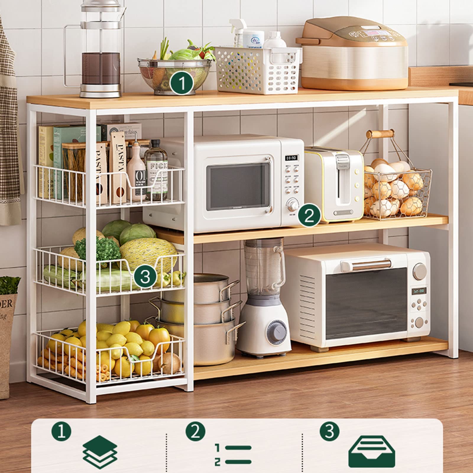 Scaffale da cucina in acciaio nero a 3 ripiani per una perfetta cucina nization 100 cm di altezza, ideale per riporre e cucinare gli oggetti essenziali