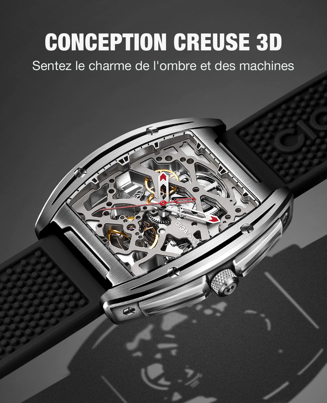 CIGA Design Orologio Automatico Uomo - Z Series Orologio da Polso Meccanico con Design Scheletro, Tonneau, Vetro Zaffiro con Cinturino in Pelle e Silicone