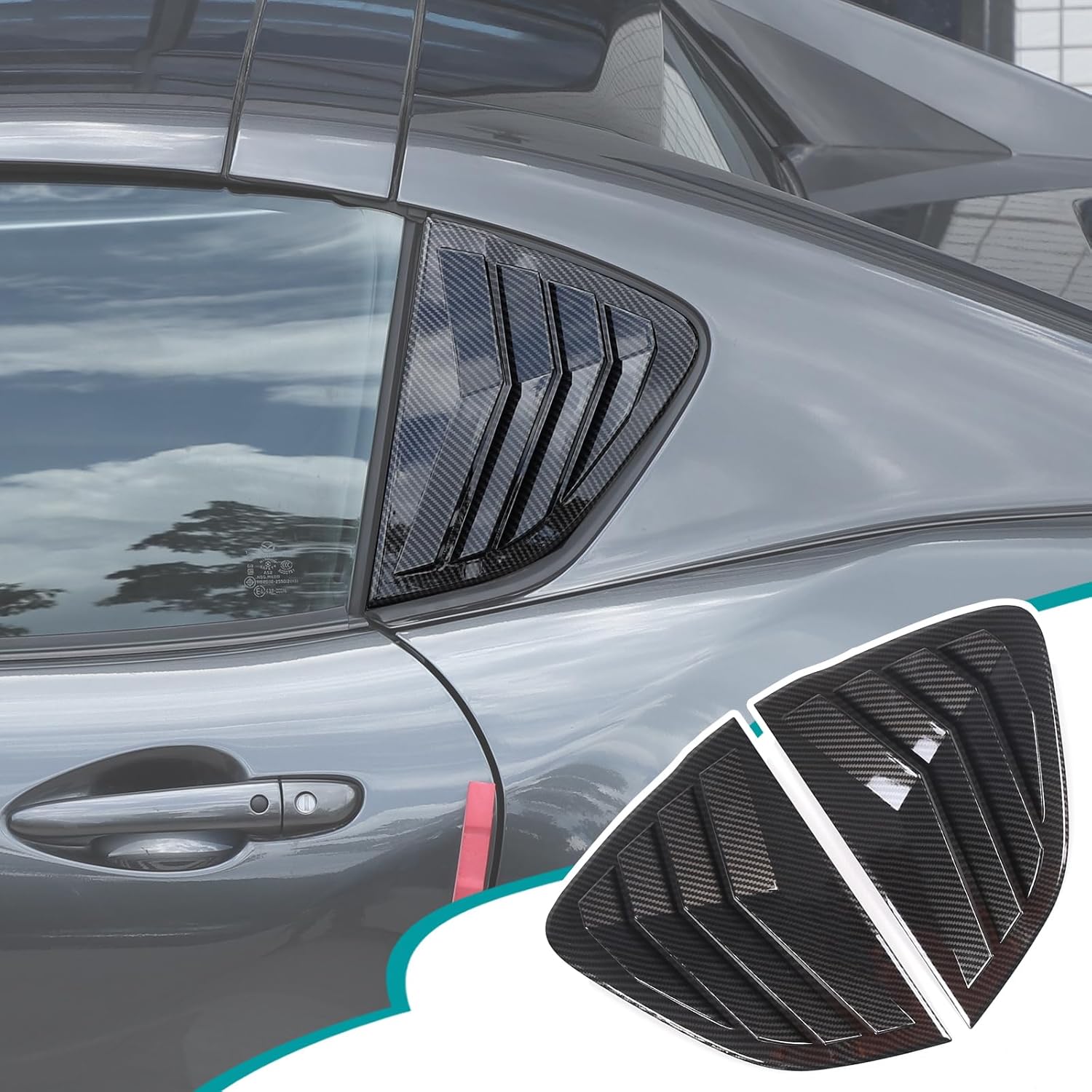 Rear Side Window Louvers Air Ven Decorative Compatible with Mazda MX-5 ND 2015-2023 Automotive Rear Window Triangular Glass Decorative Cover ABS,Only Fit Hardtop Version (Carbon Fiber Pattern)