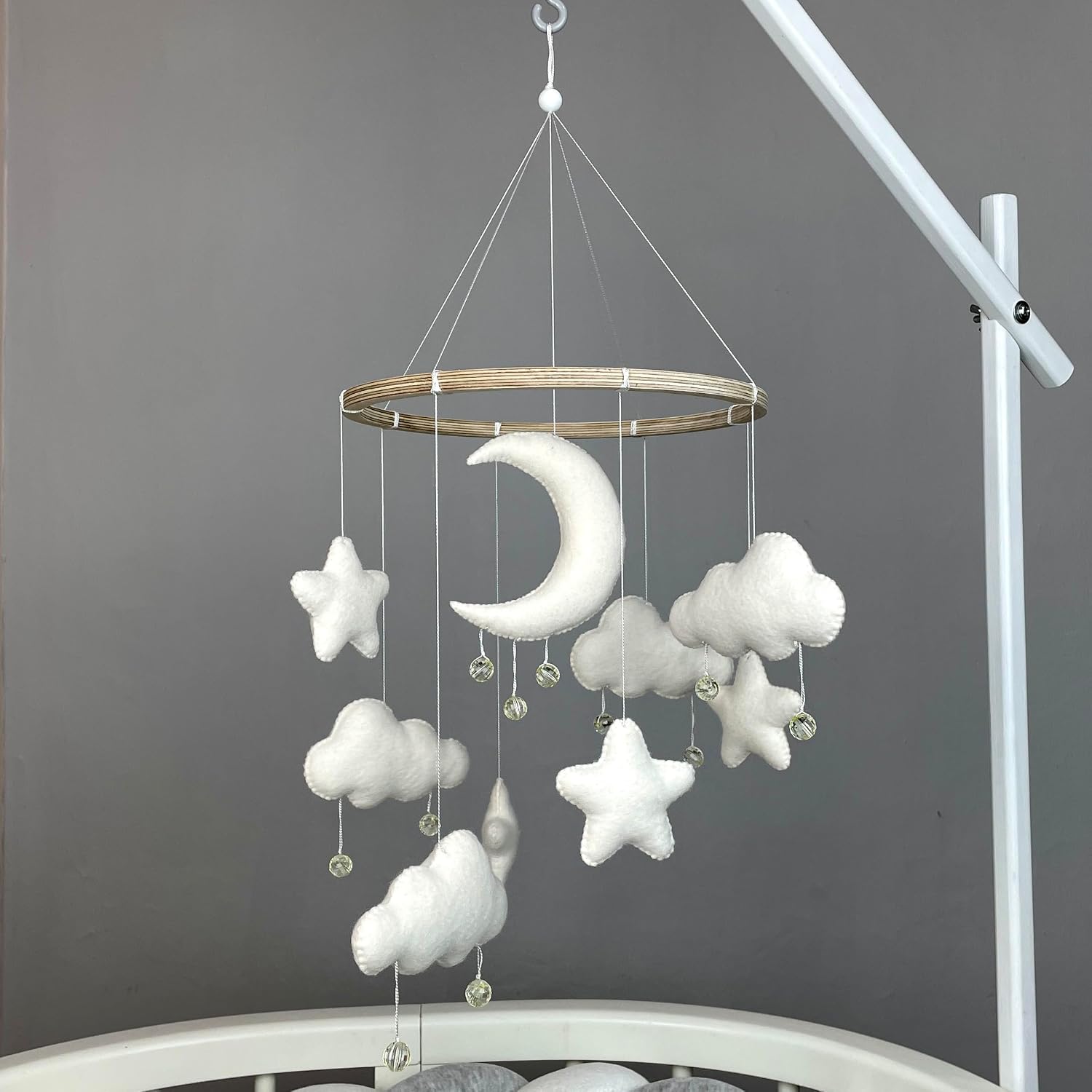 Cloud Mobile for Baby Crib Neutral Nursery Mobile Felt Hanging Moon Star Mobile rain Cloud Nursery Decor Gender Baby Shower Gift New Parents Gift
