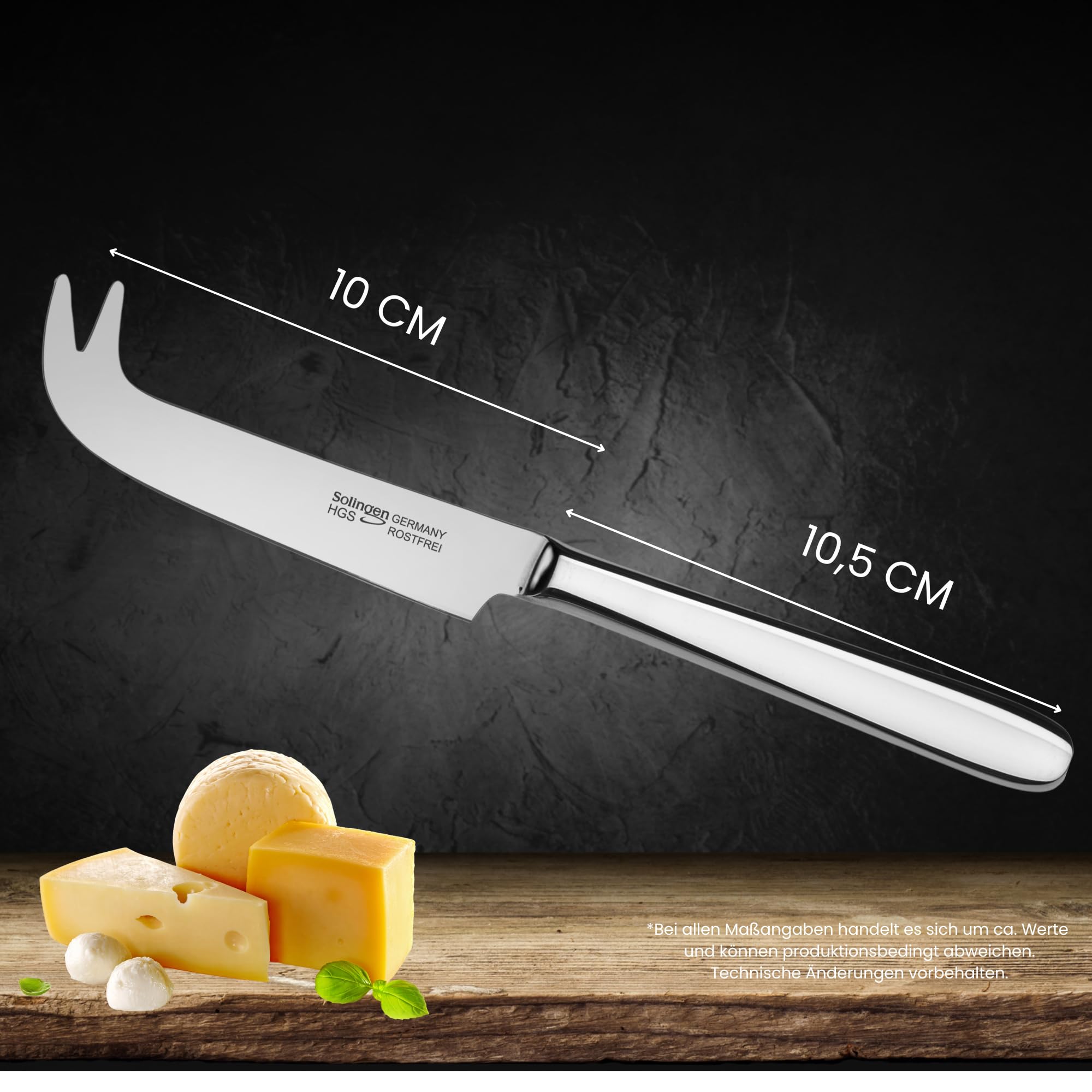 GEHRING| Solingen Käsemesser Set 4tlg. Pur, Käseschneider mit Edelstahlgriff, für Hartkäse, Weichkäse, Streichkäse, mit Käsebeil, Besteck spülmaschinengeeignet I Made in Germany