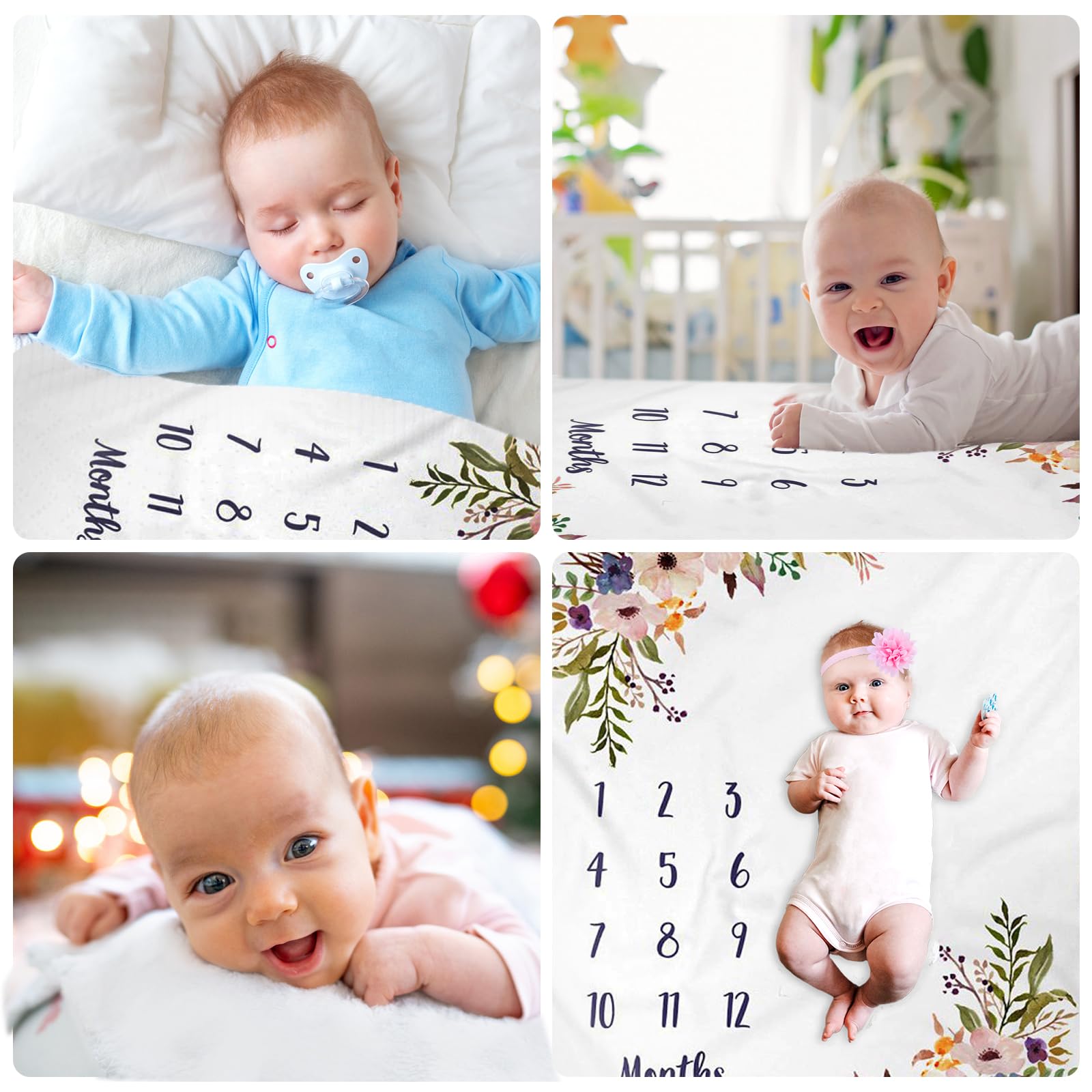 BYZESTY Manta para bebé con estampado floral, manta de hitos para bebé, manta mensual, manta para bebé niño y niña, manta para bebé con mes como regalo para nacimiento, 130 x 100 cm