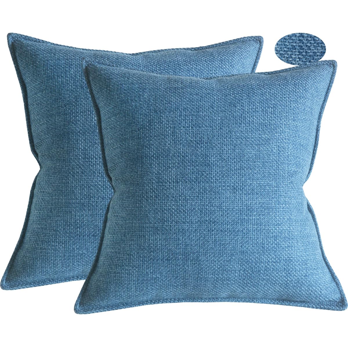 Lutanky Blue Linen Cushion Covers 45x45cm Elegant Square Throw Pillow Covers (Pack of 2) for Sofa Bedroom Home Decoration with Invisible Zipper 18x18 Inch