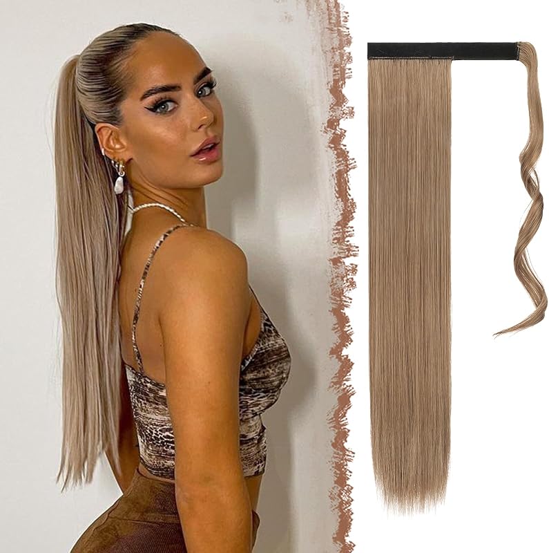 FESHFEN hosszú egyenes lófarok hajpótlás szintetikus hajhosszabbítás 60cm