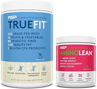 RSP NUTRITION AminoLean Pre Workout Energy (Watermelon 30 Servings) with TrueFit Protein Powder (Vanilla 2 LB)