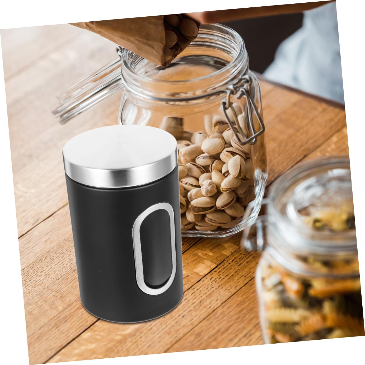3 pezzi Barattoli da Cucina in Acciaio con Ermetico Contenitori Sigillati per Caffè e Spezie Design Compatto e Trasparente per Conservazione e Ordinata