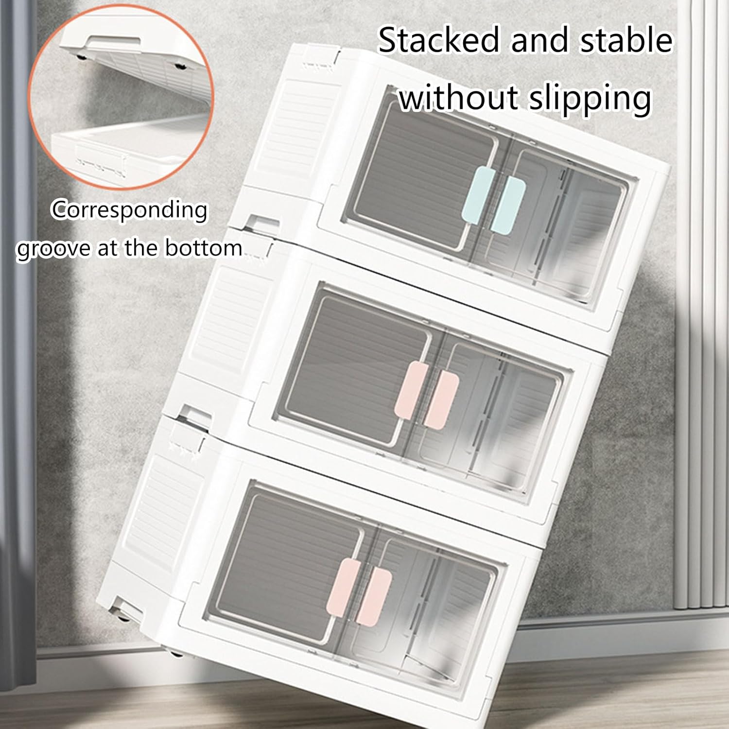 Stackable Storage Bin With Clear Door Multifunctional Closet Organizers Foldable Storage Box Snacks Organization Tool
