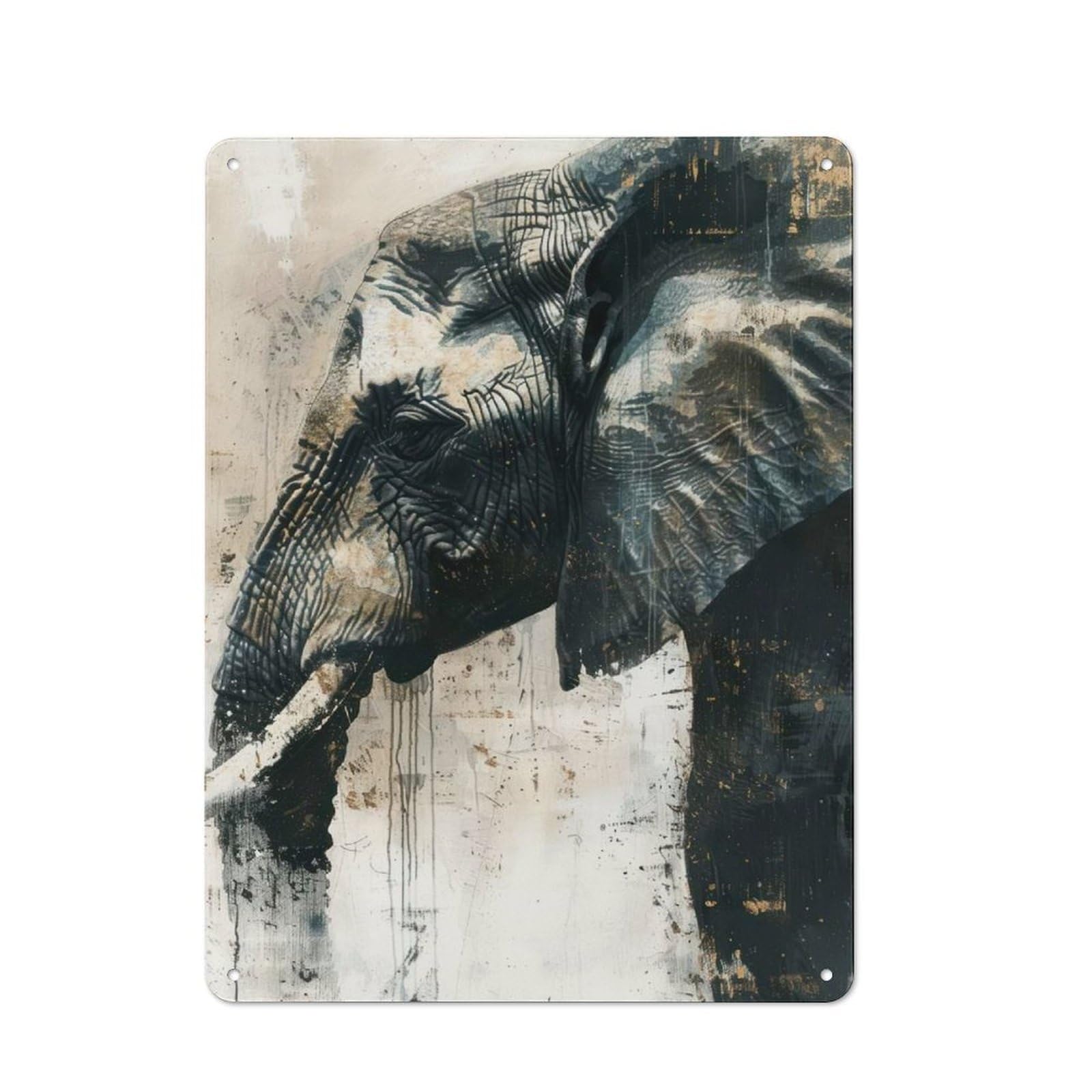 Rustic Tin Sign 40x30cm Featuring Elephant Grace Painting for Living Room Wall, for Room Styling Across Living Rooms And Feature Walls