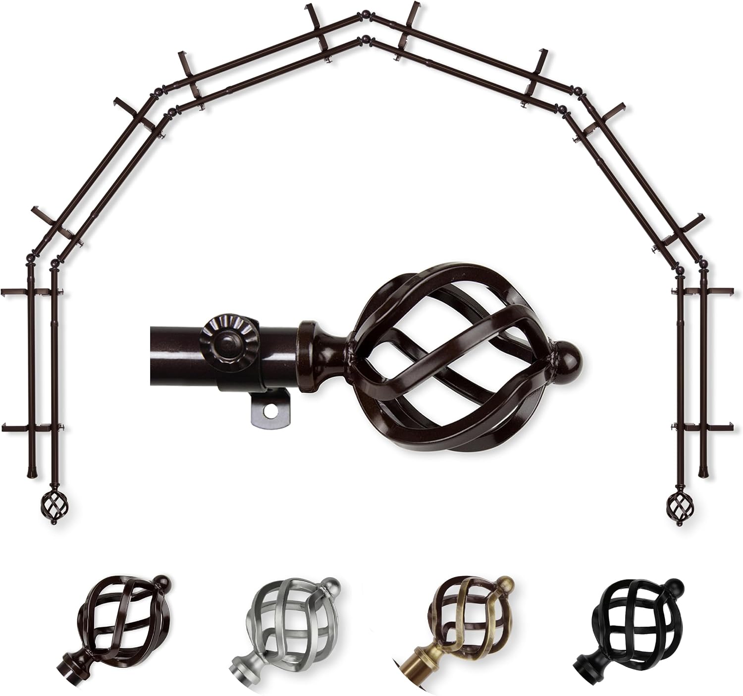A&F Rod Décor - Spin 13/16" 6-Sided Double Bay Window Curtain Rod - Black