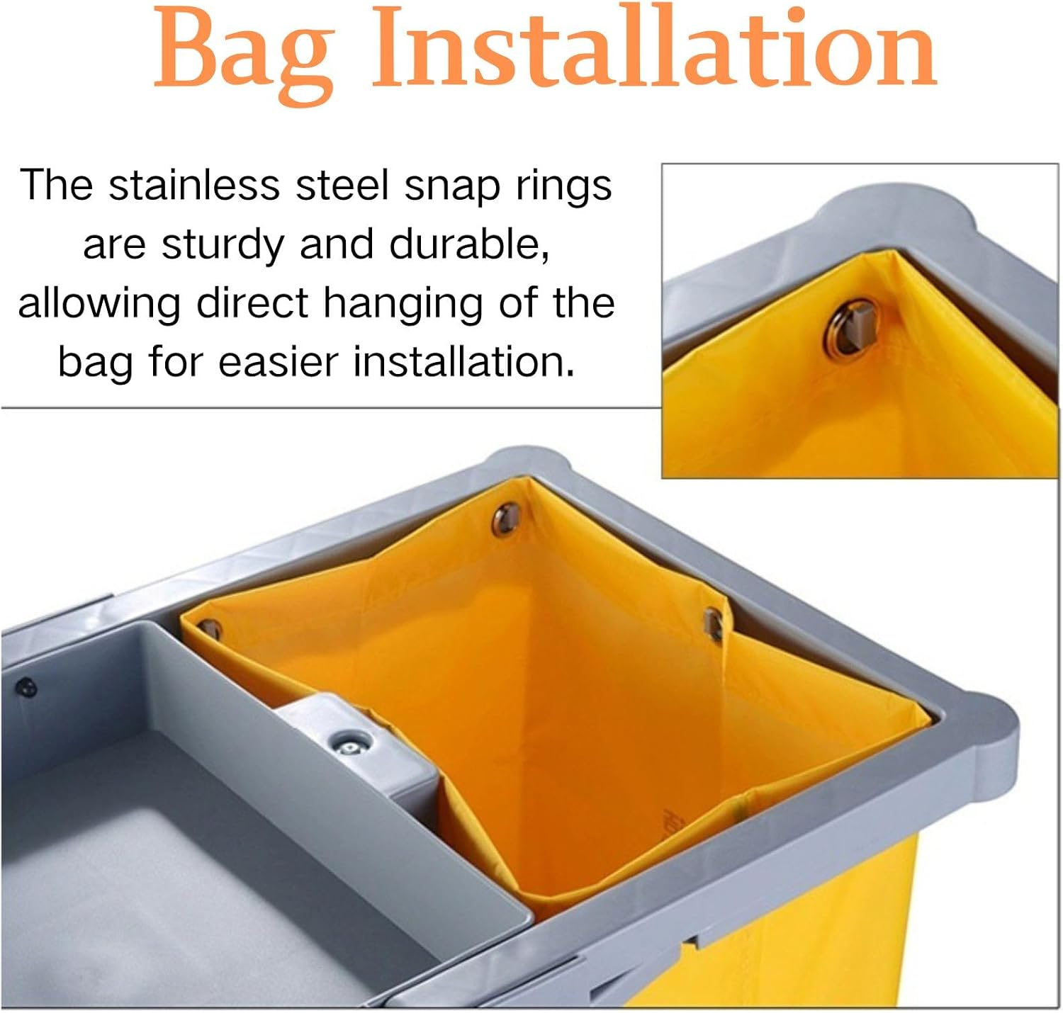 2 Pack Cleaning Cart Bag Zippered Front,Replacement Janitorial Cart Thick Bag, Large Capacity Commercial Cleaning Bags for for Collecting Trash or Clothing(27x 15.3 x 11 Inch) image 4