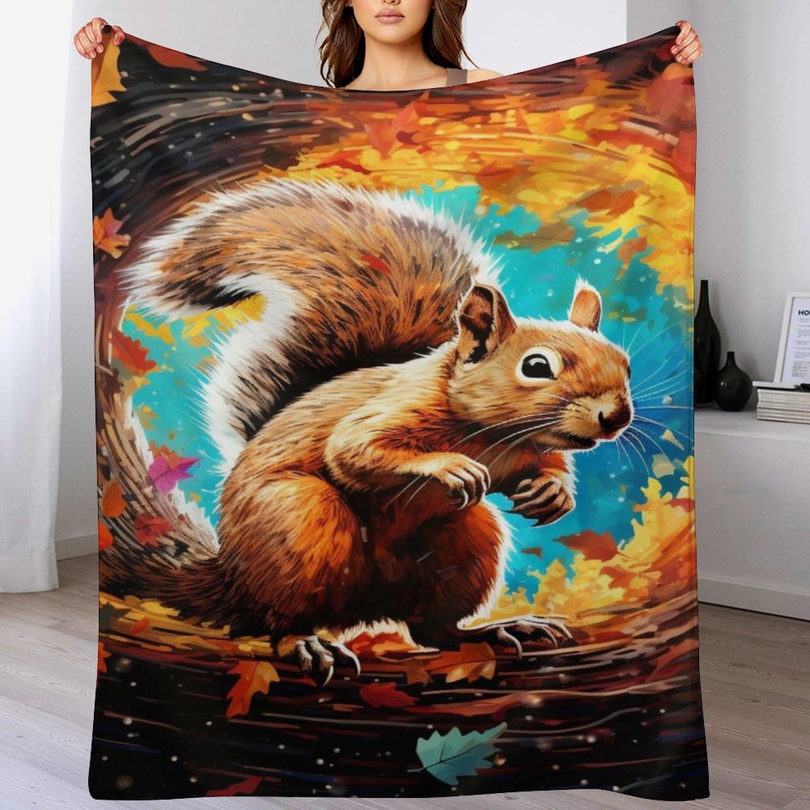 Couverture écureuil originale à offrir en cadeau pour décorer une chambre ou un canapé