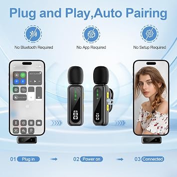 Wireless Lavalier Microphone for Iphone/Android/Pc, Mini Lapel Microphone with Noise Cancellation,Compatible for Video Recording, Vlog, Interviews, Youtube, Tiktok | Mini, Noise Reduction, Video Recording, Vlog/Interviews, YouTube/TikTok