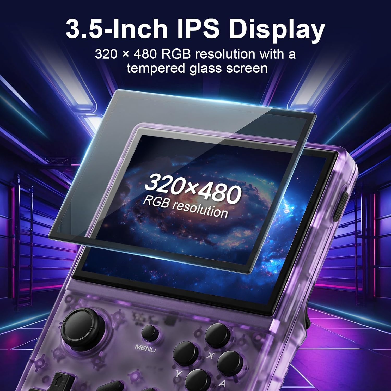 Retro Handheld Game Console with 2100+ Built-in Games, 64GB TF Card, 3.5-Inch IPS Display, Joystick and Trigger Buttons, Tempered Glass Screen, 2000mAh Battery