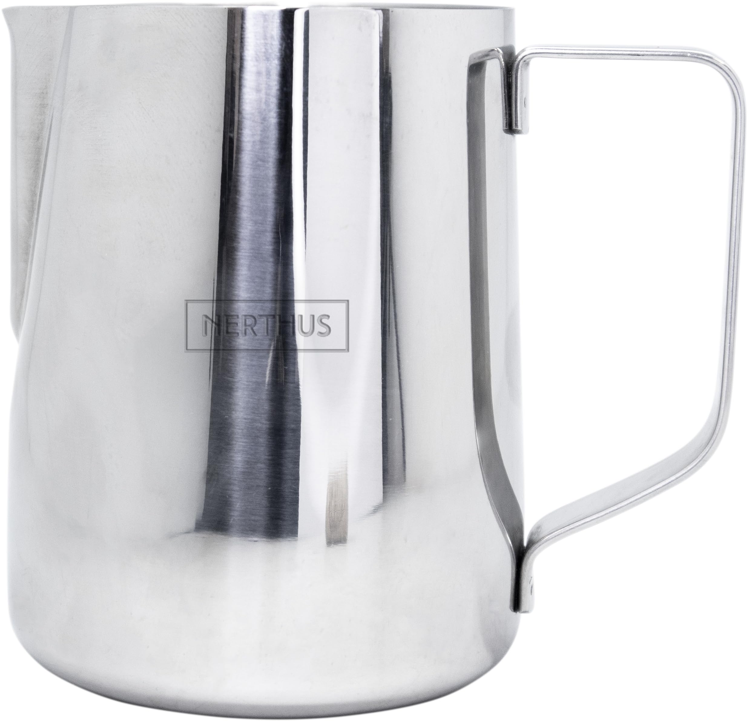 NERTHUS FIH 1458 Stainless Steel Milk Jug 600 ml Milk Frothing Jug with Dimensions in ml and Ounces, Ideal for Coffee, Cappuccino and Latte Art