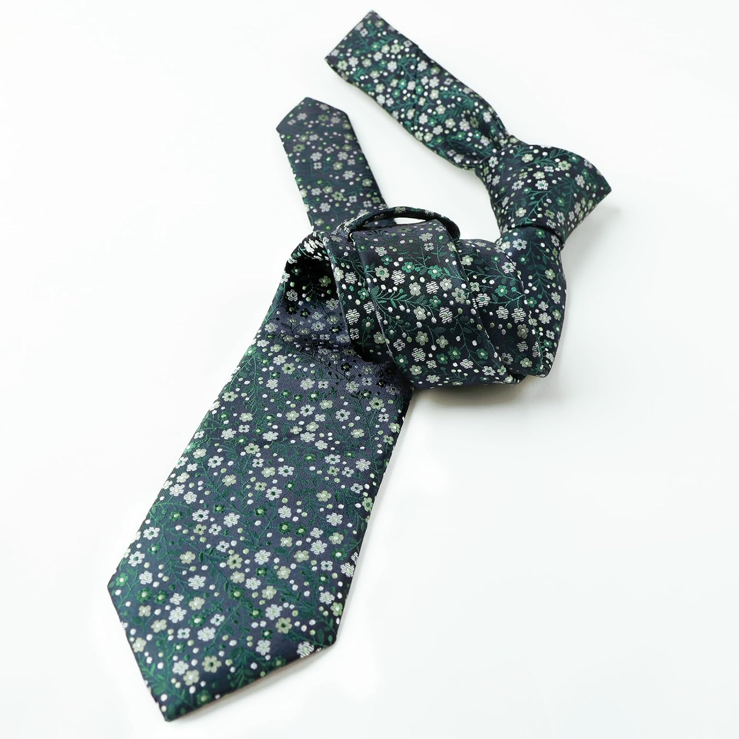 Alizeal Mens 3.15inches Exquisite Floral Tie with Small Flower Printed Pocket Square - Image 3