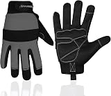 SAWANS Safety Work Gloves Gardening Working Gloves Mens Women Mechanic Construction Utility Flexible Padded Palm Protection Touch Screen Breathable Builder Multi-Functional (L, Black/Grey) - 1
