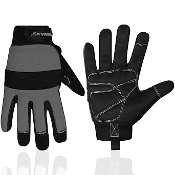 SAWANS Safety Work Gloves Gardening Working Gloves Mens Women Mechanic Construction Utility Flexible Padded Palm Protection Touch Screen Breathable Builder Multi-Functional L, Black/Grey