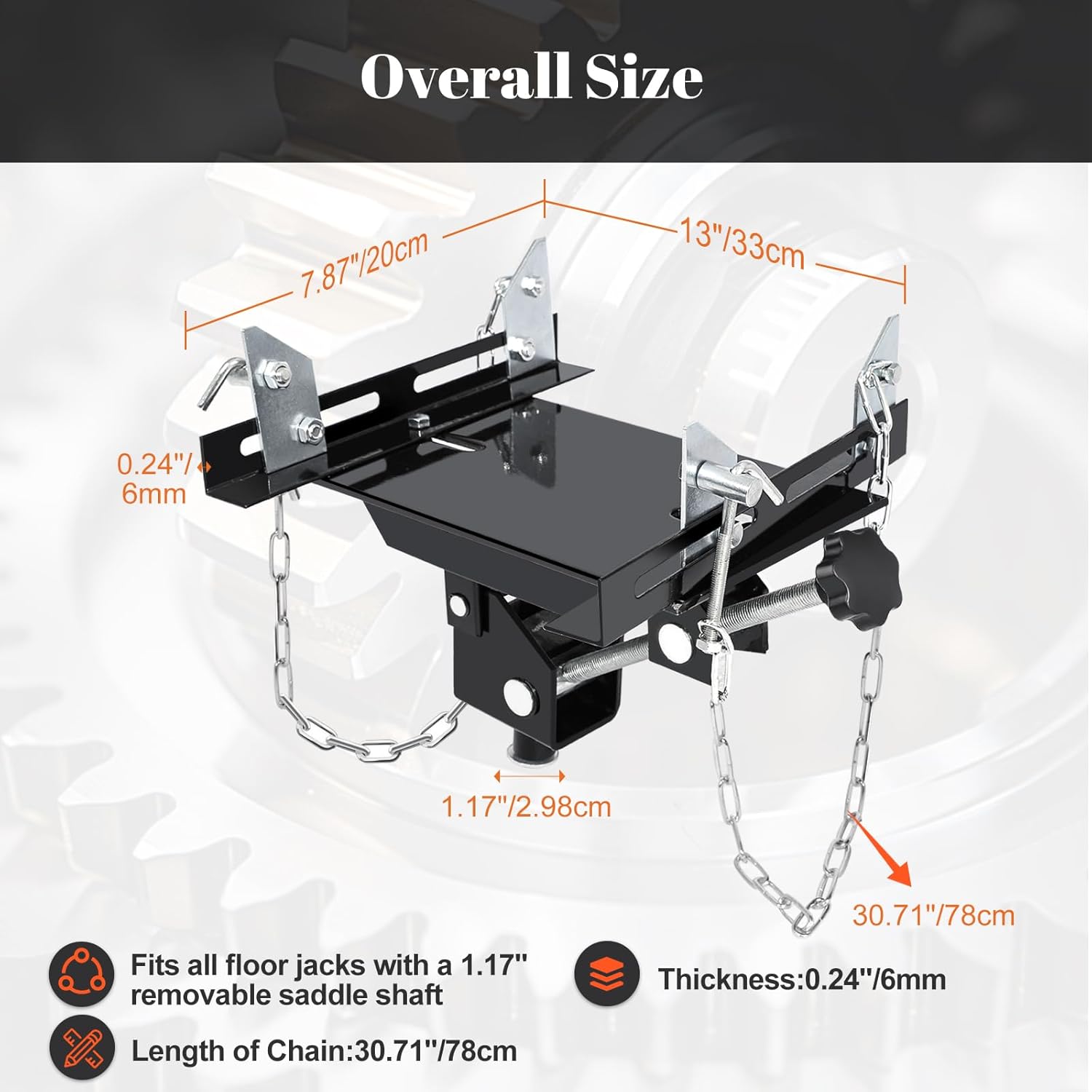 Transmission Jack Adapeter, 1100lbs Gearbox Removal Adaptor for Hydraulic Floor Jack Conversion with 1.17" Removable Saddle Shaft and Double Safety Chains