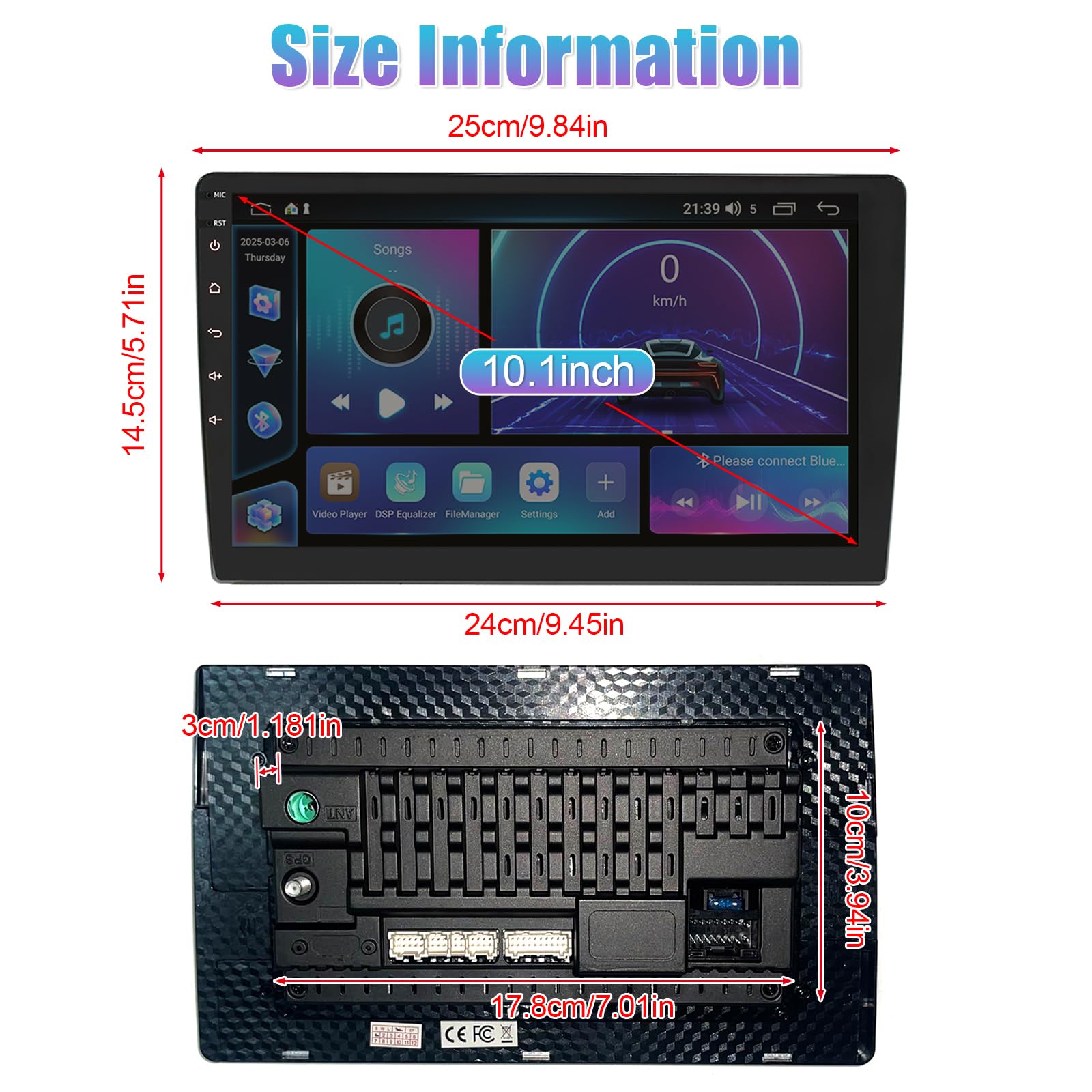 4+64G 2 Din Android 15 Autoradio für Mazda CX-9 2007-2015 mit Carplay Android Auto, 10,1 Zoll Touchscreen Auto Stereo Display Player Radio GPS Navigation Head Unit mit SWC FM Mirror Link Bluetooth