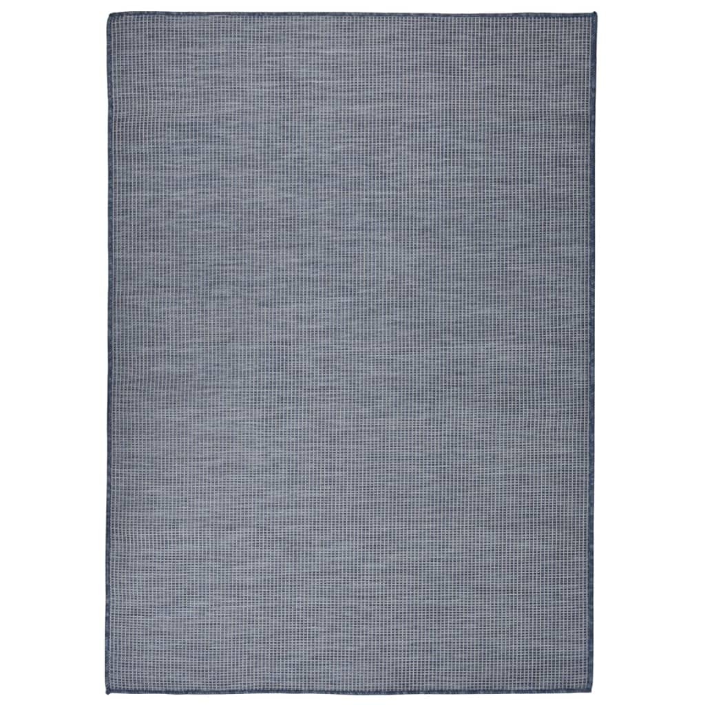 Tapis d'extérieur bleu 200x280 cm tissé plat pour terrasse et balcon