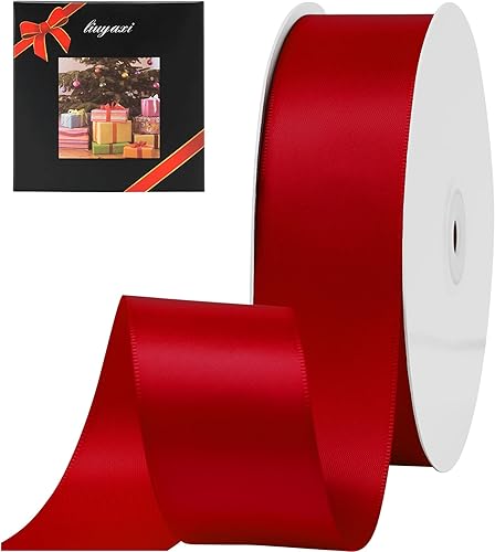 Miniatura 1 de LIUYAXI Cinta de satén rojo de doble cara, 2 pulgadas x 25 yardas, cintas perfectas para envolver regalos, decoración de ramo de boda, manualidades,