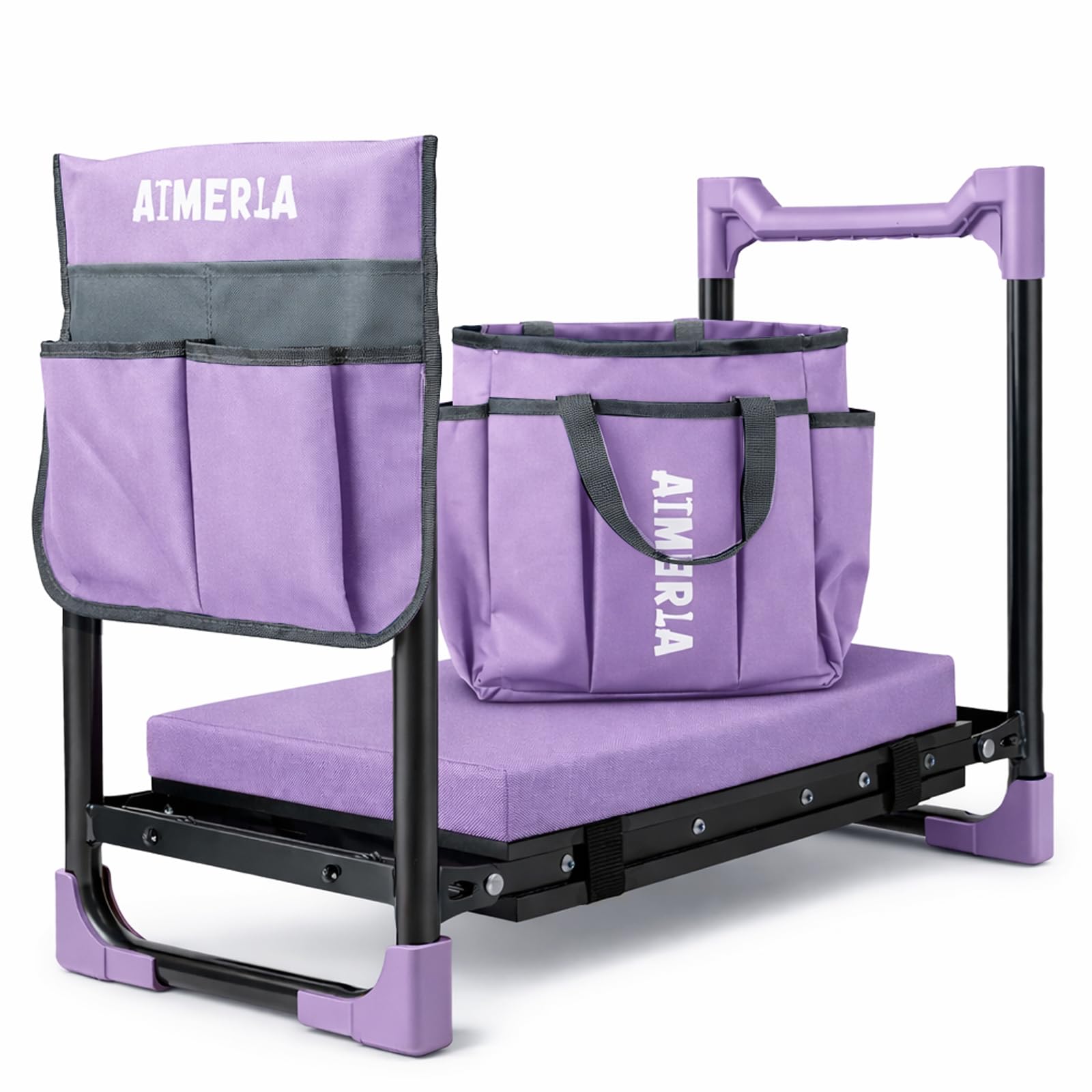 Aimerla K7 Foldable Garden Kneeler Seat, Upgraded Anti-Slip Base, 350LBS Capacity, 10.2" Wide EVA Pad & Detachable Cloud Cushion, 2-in-1 Kneeler Bench for Seniors, Gardening Gifts for Parents
